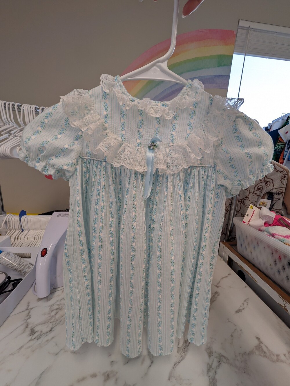 Vintage Toddler Time JCPenney 4T Blue Floral Prairie Dress Made in USA